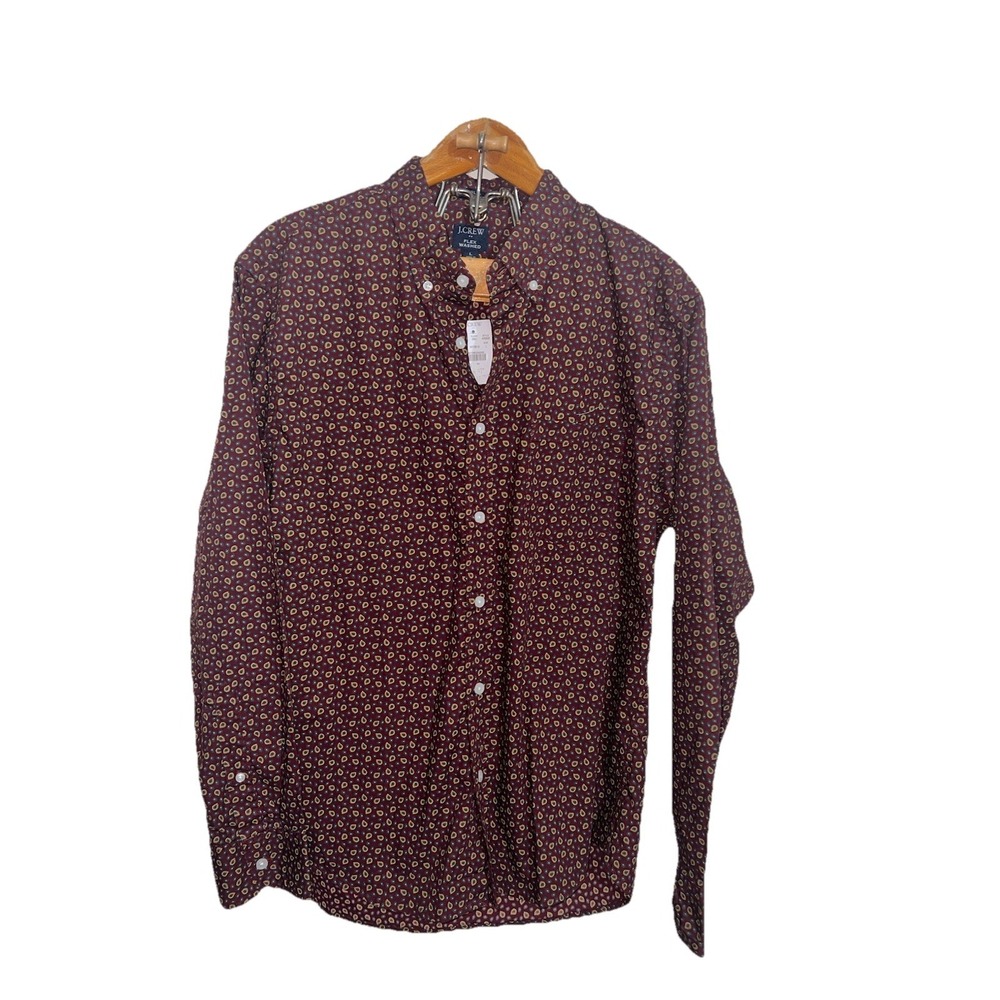 Men's J Crew Flex Washed Slim Untucked Maroon Paisley Button Down Size Large
